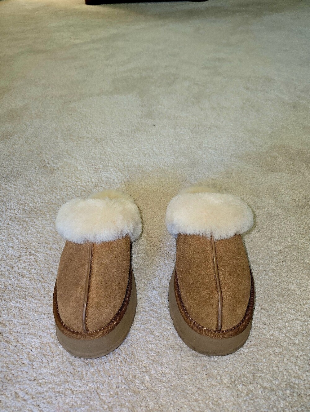 UGG Camel Suede Shearling Disquette Womens Mules 5